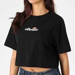 Remise 🤩 Tee 👚 Shirt Crop Femme Fireball SGB06838 Noir de Ellesse ✔️