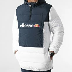 Budget 💯 Doudoune Capuche Ultum SHK12202 Blanc Bleu Marine de Ellesse ⭐
