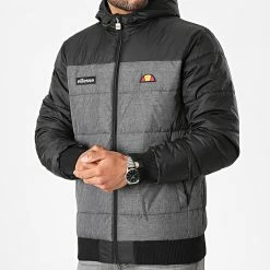Meilleur prix 🛒 Doudoune Capuche Brenta SHK07395 Noir Gris Chiné de Ellesse 🔥