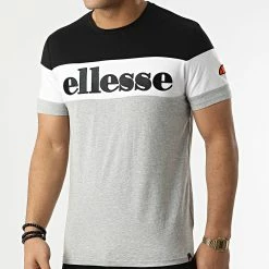 Budget 💯 Tee 👕 Shirt Punto SHL08505 Gris Chiné Noir Blanc de Ellesse ⭐
