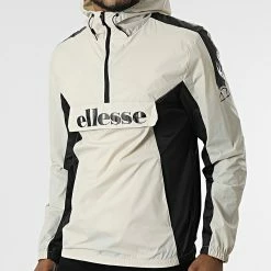 Promo ✔️ Coupe-vent Capuche Ancelota SXM13815 Beige Noir de Ellesse ✨