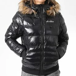 Vente flash 🥰 Doudoune Capuche Fourrure Femme Capalo SRP16103 Noir de Ellesse ⭐